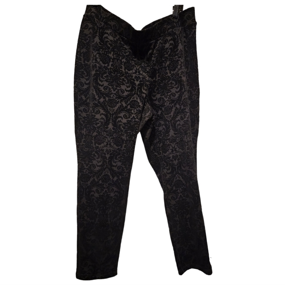 Roz & Ali Women's Black Velvet Paisley Print Stretch Skinny Pants, Sz 2X